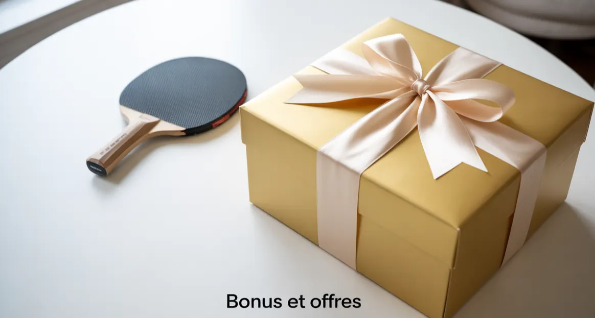 Symbole euro stylisé à côté d'une raquette de tennis de table représentant les bonus