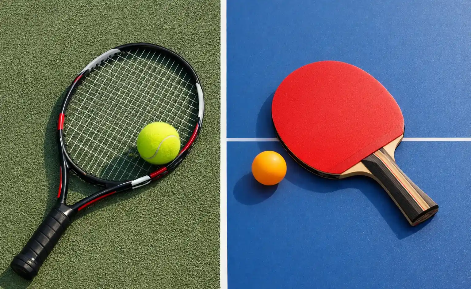 Raquette de tennis et raquette de tennis de table côte à côte illustrant les différences