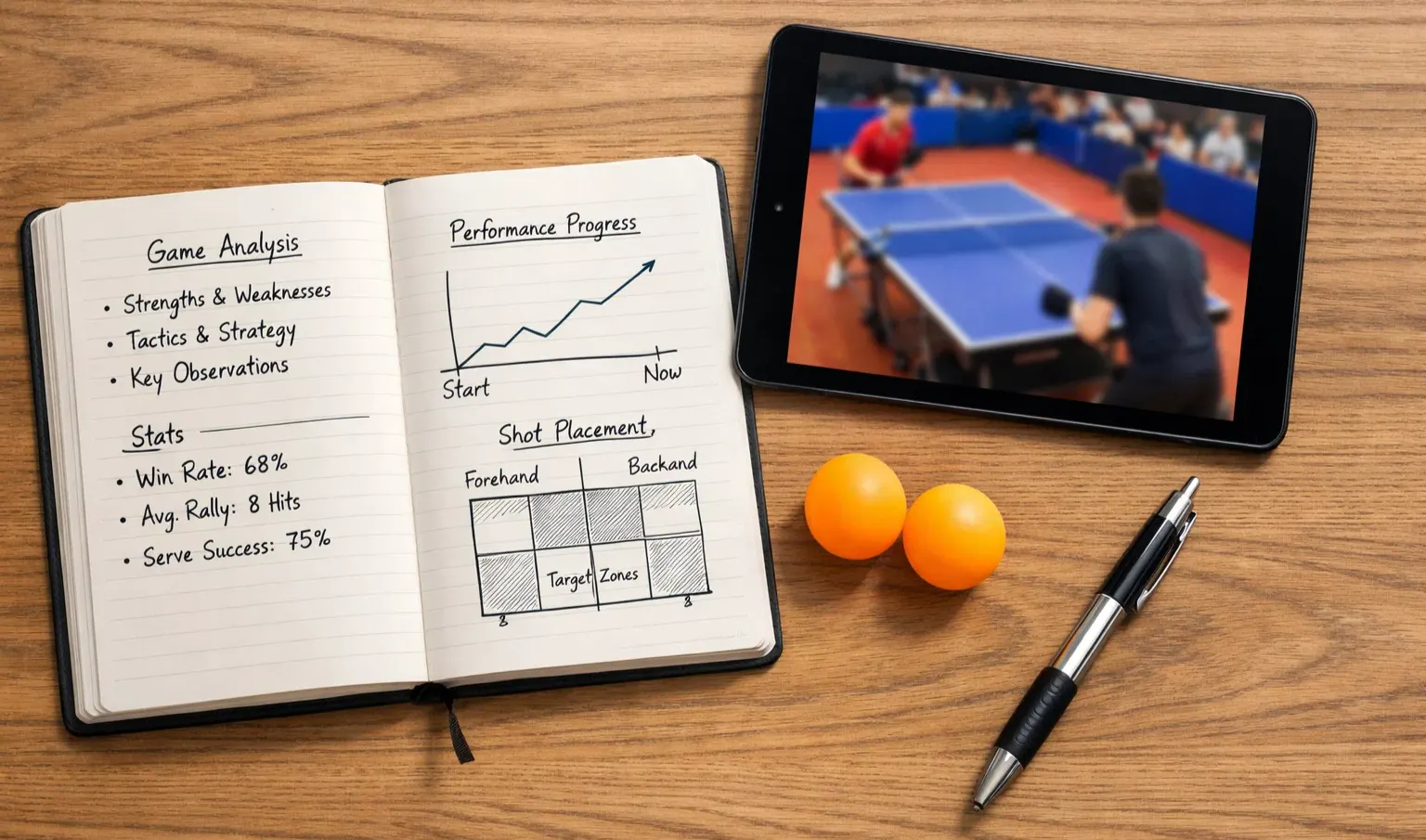 Analyse méthodique d'un match de tennis de table avec notes et données