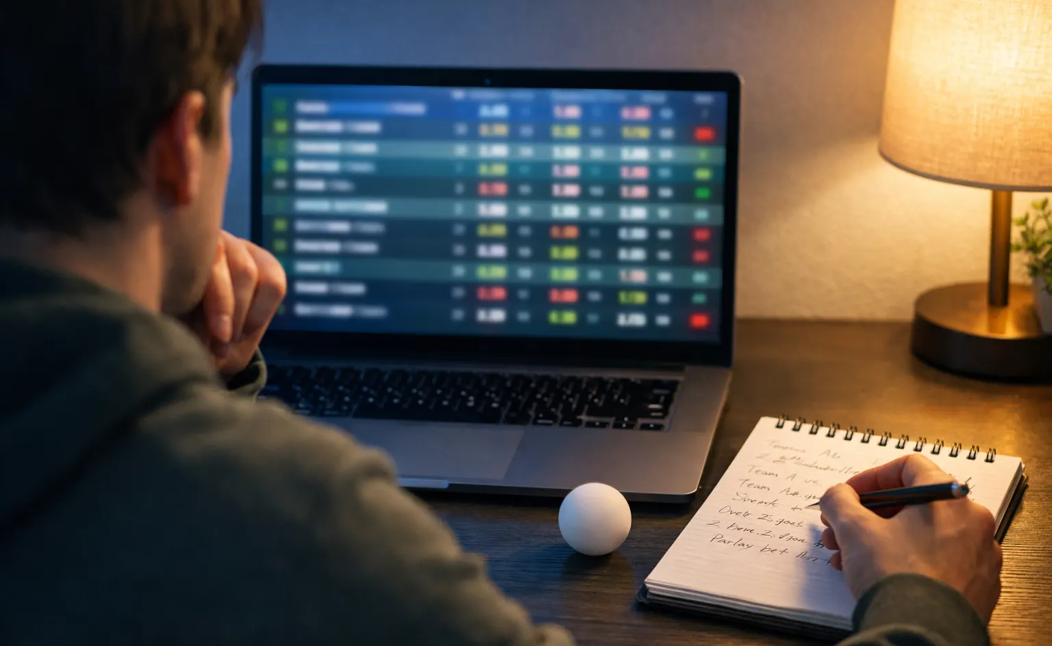 Analyse de cotes de tennis de table sur un écran d'ordinateur pour repérer les value bets